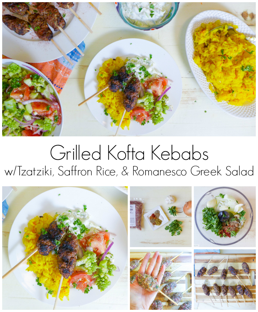 Grilled Kofta Kebabs wTzatziki & Saffron Rice